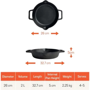 MEYER MY48413 CAST IRON 26CM FRYPAN WITH 2 SIDE HANDLE - Image 3